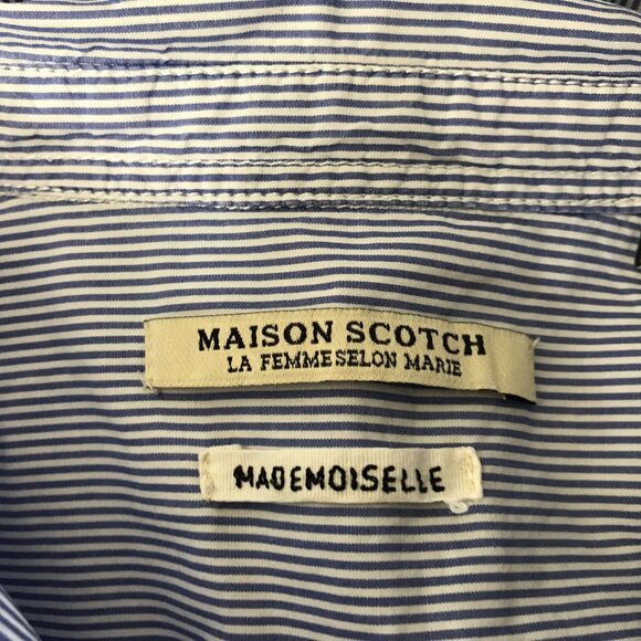 MAISON SCOTCH- WOMEN'S 1 - BLUE/WHITE STRIPE LONG SLEEVE BUTTON UP SHIRT TOP - Picture 6 of 6
